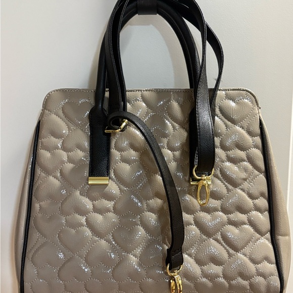 Betsey Johnson Black and Gray Quilted Satchel with Polka Dot Bow - Picture 3 of 3